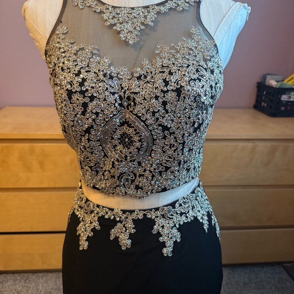 Elegant Black and Gold Embellished Dress